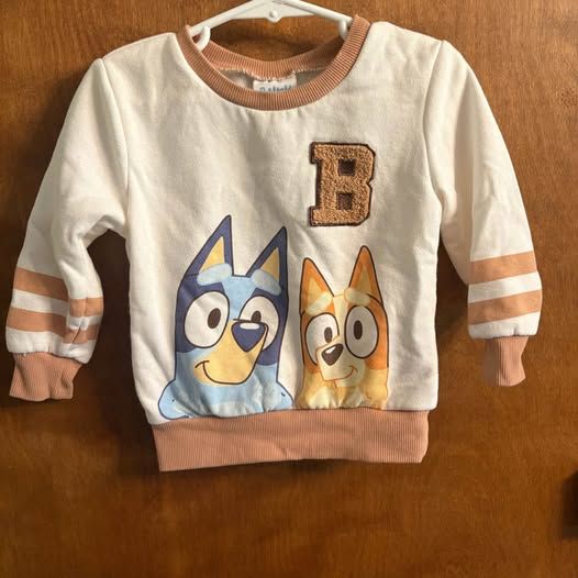 Bluey Sweatshirt Crewneck Varsity Letter Stripe Bingo Tan Off White Size 2t